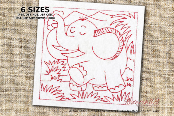 Happy Baby Elephant in Forest Redwork: A Designer's Review